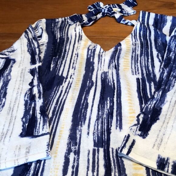 NIC + ZOE Sail Away sweater, printed by hand, 3/4 sleeve, ties in back. Cute - Picture 4 of 9